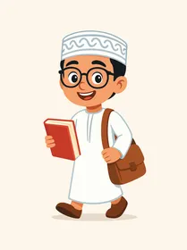 فيكتور  شخصية كرتونية، طالب عربي عماني خليجي يرتدي نظارة، يحمل كتابًا وحقيبة كتف، يستعد للذهاب إلى المدرسة، العودة إلى المدارس، فيكتور إليستريتور.