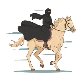توارث حب الجياد من الاجداد, رسم توضيحي لامراه عربيه خليجية سعودية ترتدي النقاب تمتطي الخيل ، فيكتور اليستريتور