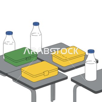 The importance of nutritious meals for students, a vector illustration of a classroom with desks and lunch boxes and milk bottles, a healthy school environment, vector illustrator.