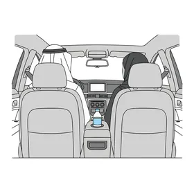 فيكتور رسم توضيحي لزوجان عربيان خليجيان اماراتيان يرتديان الزي الخليجي يجلسان داخل سيارة حديثة، الرحلات اليومية والحياة الزوجية المعاصرة في بيئة مريحة، خلفية بيضاء ناعمة، فيكتور اليستريتور