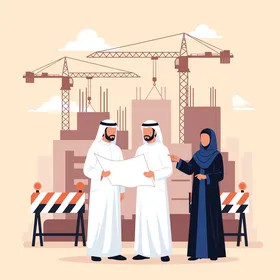 Arab engineers discussing construction plans