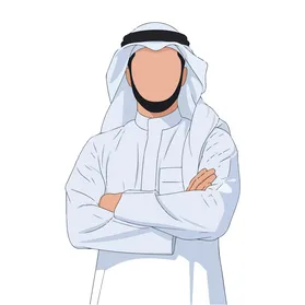 فيكتور رسم توضيحي لرجل عربي خليجي اماراتي يرتدي الكندورة والغترة يقف بايدي متقاطعة يقف بتعابير الثقة بالنفس, فيكتور اليستريتور