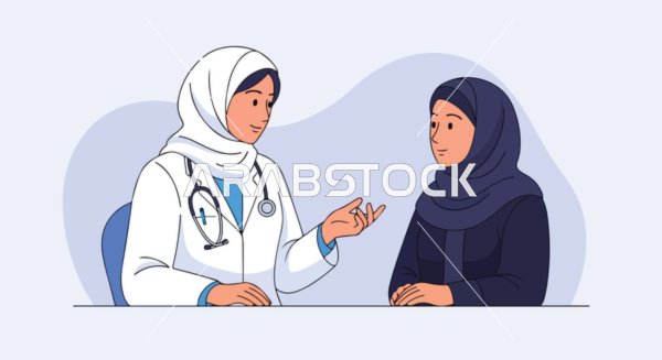 Vector illustration of a compassionate doctor providing a medical consultation to a patient, enhancing trust and understanding in a healthcare environment, vector illustrator.