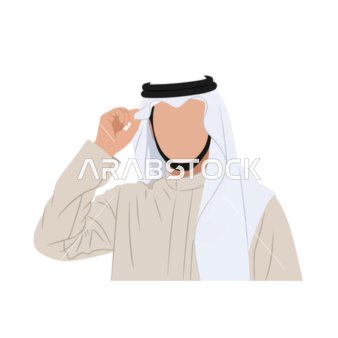 فيكتور رسم توضيحي لرجل عربي وقور يرتدي الكندورة والغترة يعدل غطاء رأسه، التراث الثقافي والأناقة الخالدة, فيكتور اليستريتور