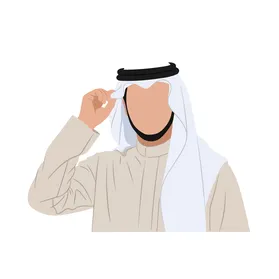 فيكتور رسم توضيحي لرجل عربي وقور يرتدي الكندورة والغترة يعدل غطاء رأسه، التراث الثقافي والأناقة الخالدة, فيكتور اليستريتور