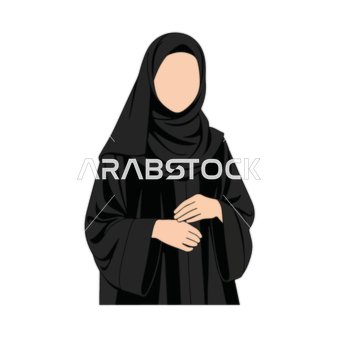 فيكتور رسم توضيحي لامرأة عربية خليجية سعودية ترتدي العباءة والحجاب باللون الاسود التقليدي تقف بايماءات الثقة بالنفس ، الاناقة  والاهتمام بالمظهر الخارجي ، فيكتور اليستريتور