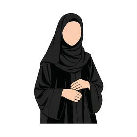 فيكتور رسم توضيحي لامرأة عربية خليجية سعودية ترتدي العباءة والحجاب باللون الاسود التقليدي تقف بايماءات الثقة بالنفس ، الاناقة  والاهتمام بالمظهر الخارجي ، فيكتور اليستريتور