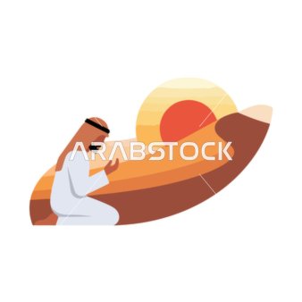 A serene moment of prayer in the desert at sunset, a spiritual scene.