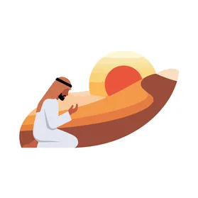 A serene moment of prayer in the desert at sunset, a spiritual scene.