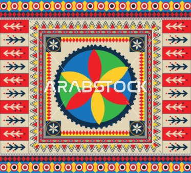 فيكتور لتصميم نجدي أصيل مستوحى من طبيعة وسط السعودية، يتضمن النخيل وأشعة الشمس والجبال. نمط تراثي يُستخدم في الأبواب والأزياء ،رمز الترحيب والأصالة، فيكتور اليستريتور