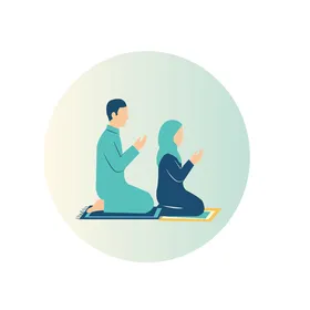 فيكتور ايقونة لرجل عربي خليجي يجسو على ركبتيه يصلي برفقة زوجتة ، اداء فريضة الصلاة ، فيكتور اليستريتور