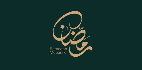 Congratulations on the arrival of the month of goodness, the Islamic religious occasions and holidays, a calligraphy of Ramadan Mubarak in Arabic in golden color, an Arabic Islamic design template, black background, vector illustrator.