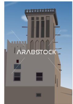 Ajman Museum in the UAE, famous tourist attractions, rare archaeological artifacts, the concept of the ancestors' life and authentic culture, vector illustrator.