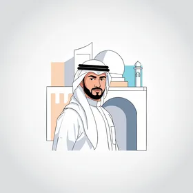 The concept of handsome appearance and attention to elegance and external appearance, an illustration of a Saudi Gulf Arab businessman wearing traditional attire looking with gestures of self-confidence, white background, vector illustration.