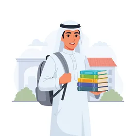 Smiling Saudi student with books and backpack ready for education