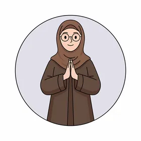 An illustration of a young Saudi Gulf Arab woman wearing a hijab and an abaya, showcasing elegance and attention to appearance, with a circular white background.