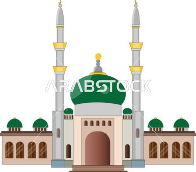 مفهوم العبادة والتقرب إلى الله تعالى, الهندسة الفنية المعمارية لبناء المساجد في المملكة العربية السعودية,  فيكتور لمبنى مسجد, اماكن اسلامية مقدسة, خلفية بيضاء , فيكتور اليسريتور