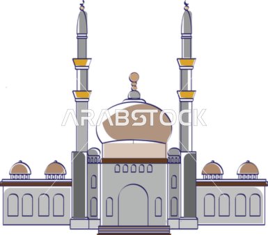 مفهوم العبادة والتقرب إلى الله تعالى, الهندسة الفنية المعمارية لبناء المساجد في المملكة العربية السعودية,  فيكتور لمبنى مسجد, اماكن اسلامية مقدسة, خلفية بيضاء , فيكتور اليسريتور