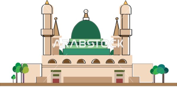 مفهوم العبادة والتقرب إلى الله تعالى, الهندسة الفنية المعمارية لبناء المساجد في المملكة العربية السعودية,  فيكتور لمبنى مسجد, اماكن اسلامية مقدسة, خلفية بيضاء , فيكتور اليسريتور