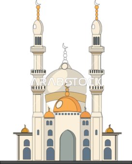 مفهوم العبادة والتقرب إلى الله تعالى, الهندسة الفنية المعمارية لبناء المساجد في المملكة العربية السعودية,  فيكتور لمبنى مسجد, اماكن اسلامية مقدسة, خلفية بيضاء , فيكتور اليسريتور