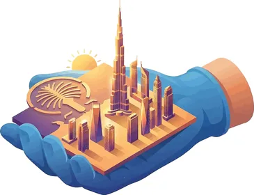 النمو والتطور العمراني، أماكن ومعالم سياحية مشهورة، الأبراج وناطحات السحاب، ايزومترك لبرج خليفة في مدينة دبي، الفن الهندسي المعماري للمباني والمنشآت في الإمارات العربية المتحدة، خلفية بيضاء، فيكتور اليستريتور