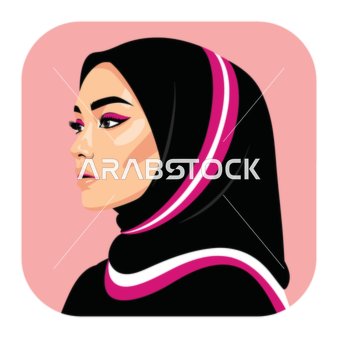 Femininity and softness, elegance and attention to appearance, the concept of modesty and decency, a Gulf Arab Saudi woman wearing an abaya and hijab with striking makeup, looking with expressions of self-confidence, vector illustrator.