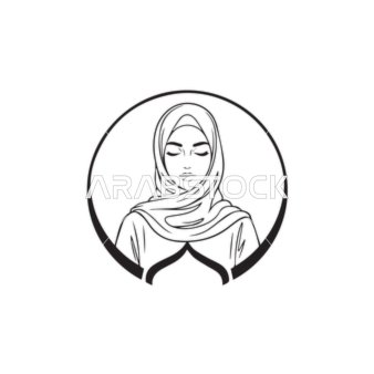 رمز الحشمة والجمال ، شعار دائري بسيط ، الاناقة والاهتمام بالمظهر الخارجي,  امرأة عربيه خليجية سعودية ترتدي العباءه والحجاب تنظر بتعابير الهدوء ، فيكتور اليستريتور