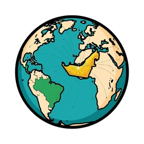 رسم توضيحي لخريطة العالم لدول الشرق الأوسط ،  تسليط الضوء على الإمارات العربية المتحدة, خلفية بيضاء, فيكتور اليستريتور