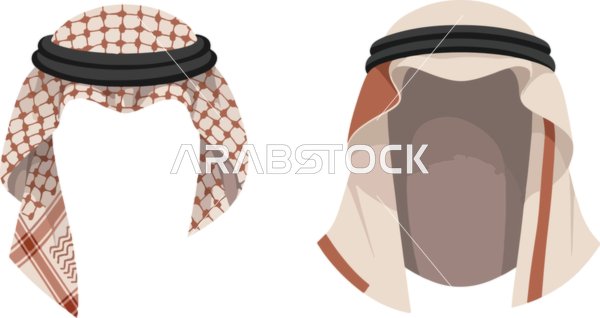 Vector illustration, traditional Arab men's head coverings, the ghutrah and the agal, Saudi Arabian culture and style, vector illustration.