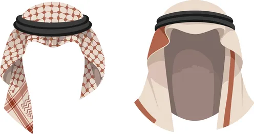 Vector illustration, traditional Arab men's head coverings, the ghutrah and the agal, Saudi Arabian culture and style, vector illustration.