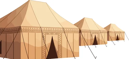 Vector illustration, three traditional Arabic tents with ornate details, camping, outdoor trip, white background, vector illustration.