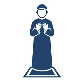 فيكتور رسم توضيحي لرجل مسلم يصلي، العبادة والتقرب الى الله، الركوع والسجود الى الله، اداء الفرائض الدينية الاسلامية، خلفية بيضاء ، فيكتور اليستريتور