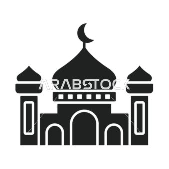 Islamic Ramadan decorations and designs, a design of a mosque building in black on a white background, the concept of worship and drawing closer to God, prayer in the mosque, vector illustrator.