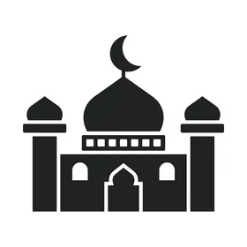 رسوم و ديكورات اسلامية رمضانية, تصميم لمبنى مسجد باللون الاسود على خلفية بيضاء, مفهوم العبادة و التقرب الى الله, الصلاة في المسجد, فيكتور اليستريتور