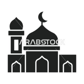 Islamic Ramadan decorations and designs, a design of a mosque building in black on a white background, the concept of worship and drawing closer to God, prayer in the mosque, vector illustrator.