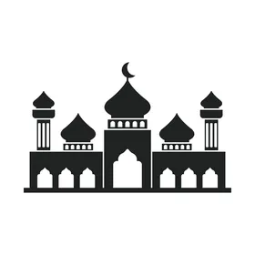 رسوم و ديكورات اسلامية رمضانية, تصميم لمبنى مسجد باللون الاسود على خلفية بيضاء, مفهوم العبادة و التقرب الى الله, الصلاة في المسجد, فيكتور اليستريتور