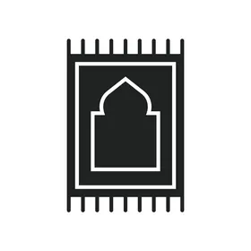 Design of a prayer rug in black on a white background, Islamic Ramadan drawings and decorations, the concept of worship and drawing closer to God, prayer in the mosque, vector illustration.