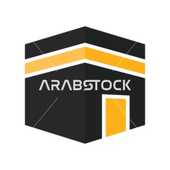 تصميم ايقونة الكعبة باللون الاسود على خلفية بيضاء, رسوم و ديكورات اسلامية رمضانية, مفهوم العبادة و التقرب الى الله, الصلاة في المسجد, فيكتور اليستريتور