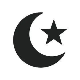 Design of a crescent and star in black on a white background, Islamic Ramadan drawings and decorations, the concept of worship and drawing closer to God, prayer in the mosque, vector illustrator.