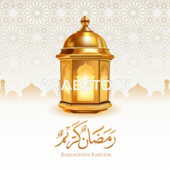 Elegant Islamic Ramadan Kareem Background with Glowing Gold Lantern