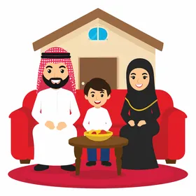 فيكتور كرتوني أسرة خليجية عربية سعودية سعيدة الاستمتاع بالوقت مع افراد الاسرة، الوحدة وأجواء العائلة، الترابط الأسري، فيكتور اليستريتور