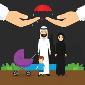 فيكتور كرتوني أسرة خليجية عربية سعودية توضيح لمفهوم حماية الأسرة تحت مظلة الرعاية والأمان، الوحدة وأجواء العائلة، الترابط الأسري، فيكتور اليستريتور