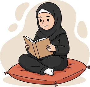 Muslim Woman Reading Book on a Pillow