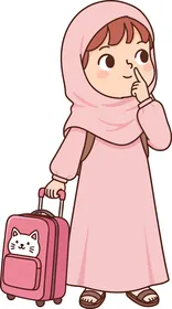 Cartoon vector of characters, an Arab Gulf Saudi girl traveling with a pink suitcase, spending favorite times, vector illustrator.