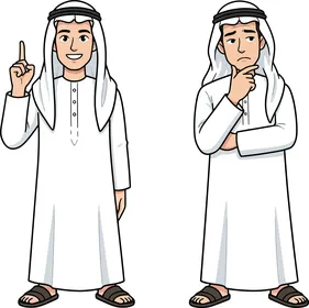 فيكتور كرتوني لشخصيات ، رجل خليجي عربي سعودي يرتدي الزي التقليدي  يفكر ويخطر بباله فكرة،   فيكتور اليستريتور .