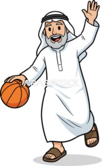 فيكتور كرتوني لشخصيات ، رجل كبير بالسن يرتدي الزي التقليدي عربييلعب كرة سلة ، انشطة وفعاليات رياضية،  فيكتور اليستريتور .