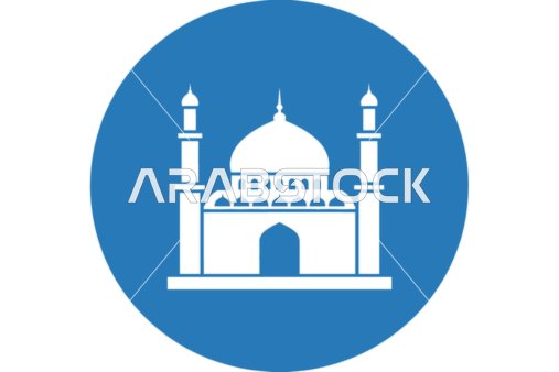 Logo of a mosque symbol in blue, the concept of worship and drawing closer to God Almighty, distinctive Islamic design templates, white background, vector illustrator.