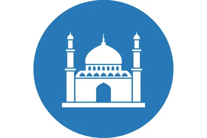 Logo of a mosque symbol in blue, the concept of worship and drawing closer to God Almighty, distinctive Islamic design templates, white background, vector illustrator.