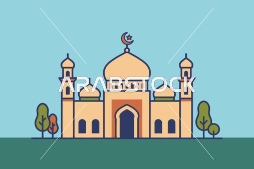 Logo symbol of the place of prayer in the mosque, the concept of worship and drawing closer to God Almighty, distinctive Islamic design templates, blue background, vector illustrator.