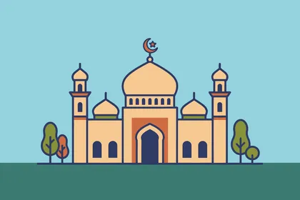 Logo symbol of the place of prayer in the mosque, the concept of worship and drawing closer to God Almighty, distinctive Islamic design templates, blue background, vector illustrator.